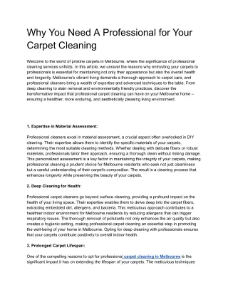 Why You Need A Professional for Your Carpet Cleaning