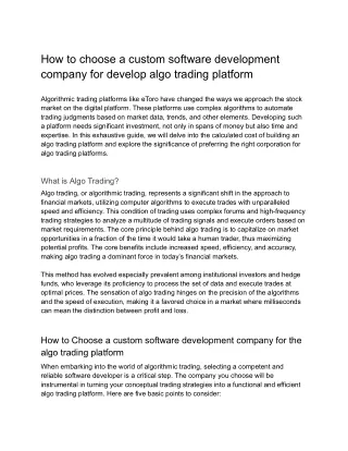 How to choose a custom software development company for develop algo trading pla