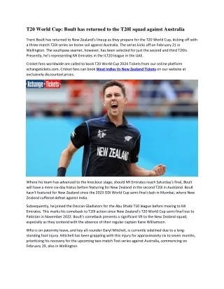 T20 World Cup Boult has returned to the T20I squad against Australia