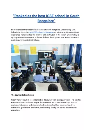 “Ranked as the best ICSE school in South Bangalore”