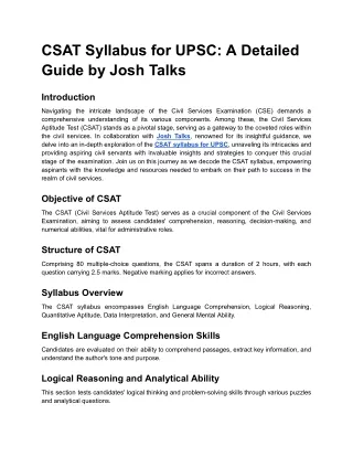 CSAT Syllabus for UPSC: A Detailed Guide by Josh Talks