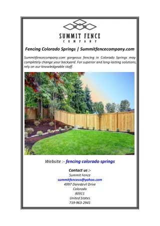 Fencing Colorado Springs  Summitfencecompany.com