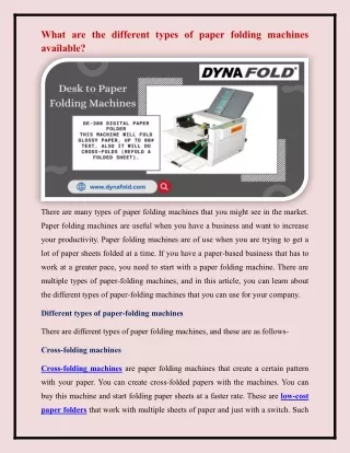 desk-to-paper folder machines