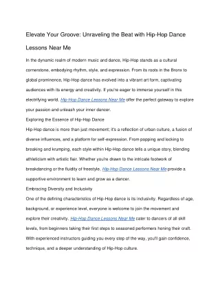 Hip-Hop Dance Lessons Near Me