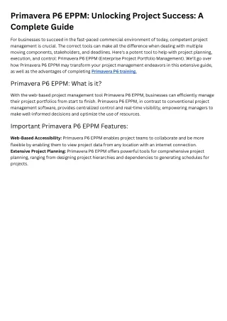 Primavera P6 EPPM Unlocking Project Success A Complete Guide