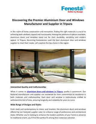 Discovering the Premier Aluminium Door and Windows Manufacturer and Supplier in Tripura