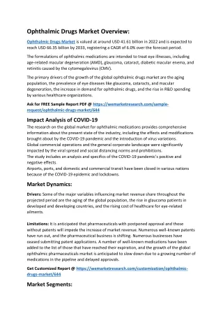 Ophthalmic Drugs Market Overview