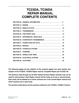 New Holland TC23DA Tractor Service Repair Manual