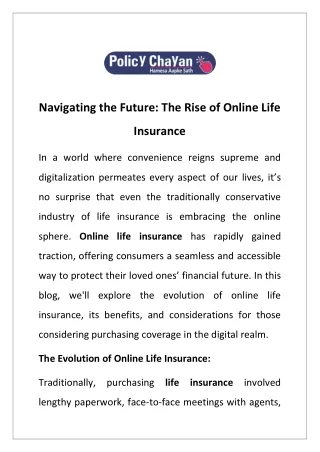 Navigating the Future: The Rise of Online Life Insurance