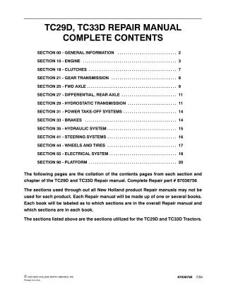 New Holland TC29D Tractor Service Repair Manual