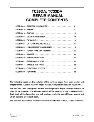 New Holland TC29DA Tractor Service Repair Manual