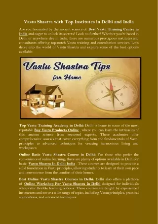 Unlock the Secrets of Vastu Shastra with Top Institutes in Delhi and India