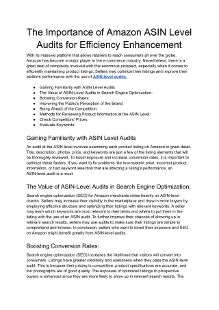 The Importance of Amazon ASIN Level Audits for Efficiency Enhancement - Google Docs