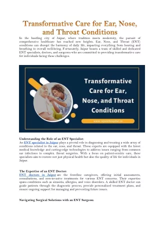 Transformative Care for Ear, Nose, and Throat Conditions