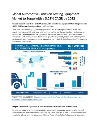 Global Automotive Emission Testing Equipment Market to Surge with a 5.23% CAGR