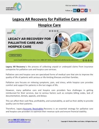 Legacy AR Recovery for Palliative Care and Hospice Care