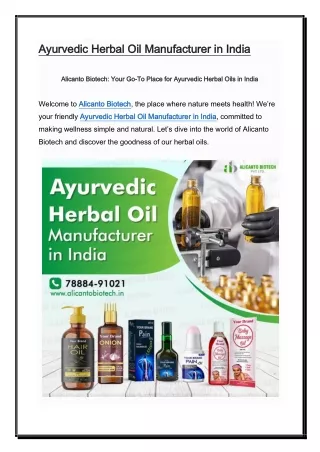 Ayurvedic Herbal Oil Manufacturer in India