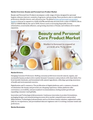 Beauty and Personal Care Product Market Health-Conscious Beauty Choices