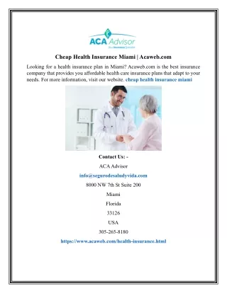 Cheap Health Insurance Miami | Acaweb.com