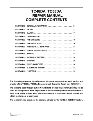 New Holland TC55DA Tractor Service Repair Manual