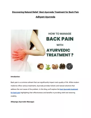 Best Ayurveda Treatment for Back Pain Adhyant Ayurveda