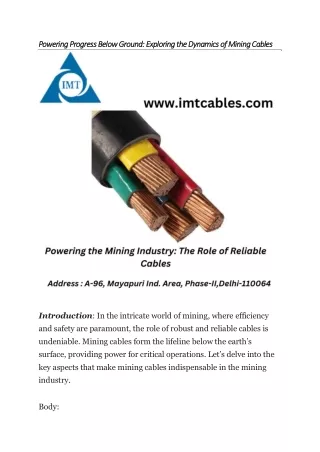 Powering Progress Below Ground Exploring the Dynamics of Mining Cables