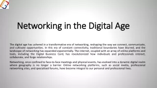 Networking in the Digital Age