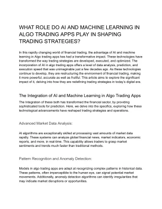 WHAT ROLE DO AI AND MACHINE LEARNING IN ALGO TRADING APPS PLAY IN SHAPING TRADIN