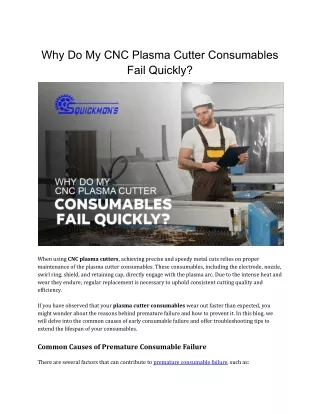 Why Do My CNC Plasma Cutter Consumables Fail Quickly.docx