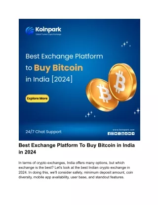 Best Exchange Platform To Buy Bitcoin in India in 2024