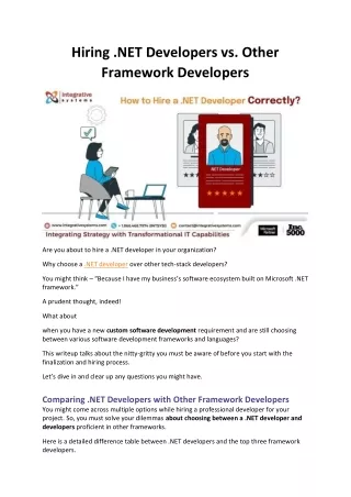 Hiring .NET Developers vs. Other Framework Developers