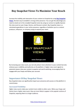 Buy Snapchat Views To Maximize Your Reach