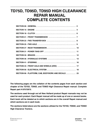 New Holland TD95D HIGH CLEARANCE Tractor Service Repair Manual