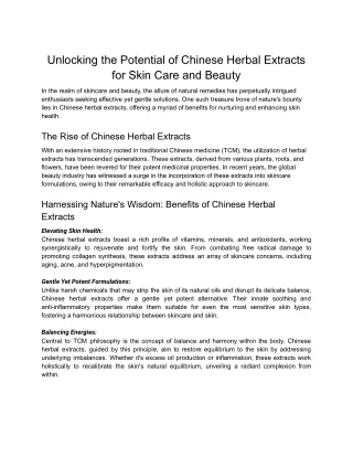 PDF - Unlocking the Potential of Chinese Herbal Extracts for Skin Care and Beauty