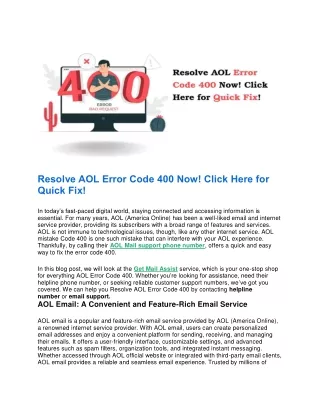 Resolve AOL Error Code 400 Now