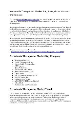 Xerostomia Therapeutics Market Size, Share, Growth Drivers and Forecast