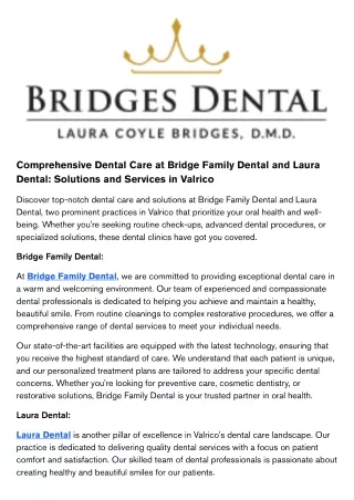 Comprehensive Dental Care at Bridge Family Dental and Laura Dental Solutions and Services in Valrico