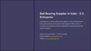 Ball Bearing Supplier in India - S.V.Enterprise