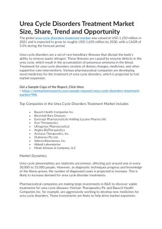 Urea Cycle Disorders Treatment Market