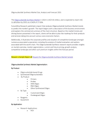 Oligonucleotide Synthesis Market Size, Analysis and Forecast 2031