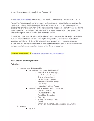 Infusion Pumps Market Size, Analysis and Forecast 2031