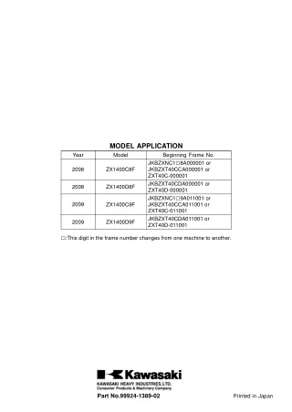 2009 Kawasaki ZX1400D9F Ninja ZX-14 Service Repair Manual