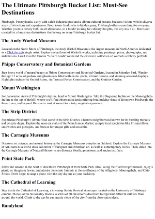 Pittsburgh Uncovered: Offbeat Explorations