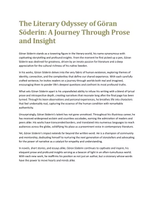 Göran Söderin: Illuminating the Human Experience through Literature