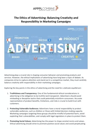 The Ethics of Advertising Balancing Creativity and Responsibility in Marketing Campaigns