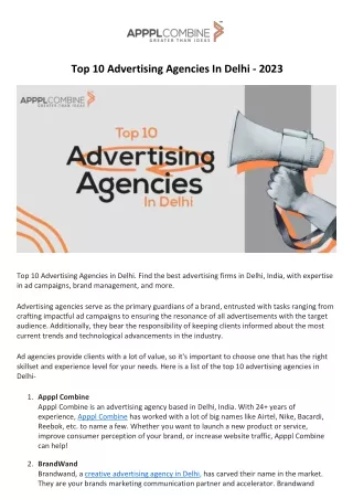 Top 10 Advertising Agencies In Delhi - 2023