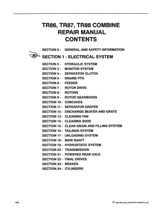 New Holland TR87 Combine Service Repair Manual