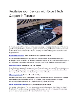 Revitalize Your Devices with Expert Tech Support in Toronto