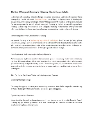 The Role Of Aeroponic Farming In Mitigating Climate Change In India