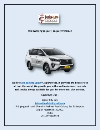 cab booking Jaipur | Jaipurcitycab.in